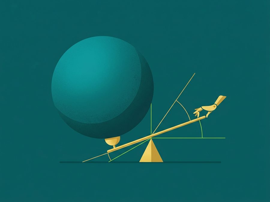 A small lever lifting a massive sphere